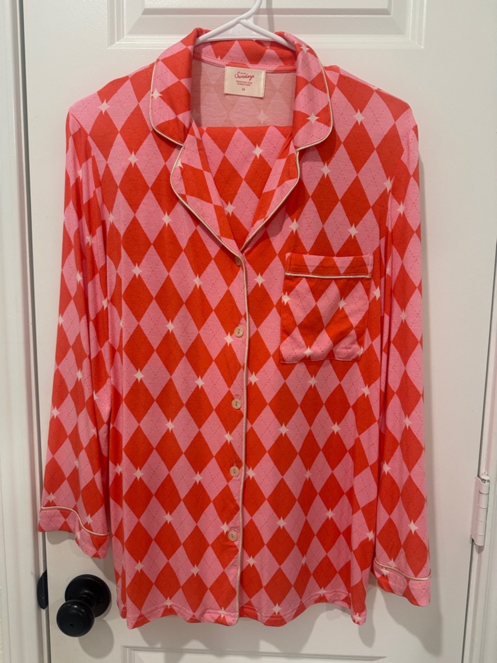 In My Sundays Red & Pink Argyle Long Sleeve & Pant Pajama Set